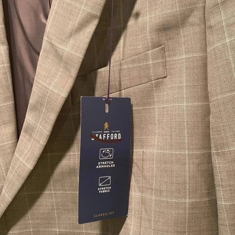 Stafford Men’s Blazer 50R Classic Fit Windowpane NWT